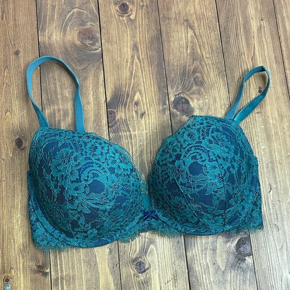 Victoria’s Secret Dream Angels Push-up bra size 32DD green lace - Picture 1 of 7